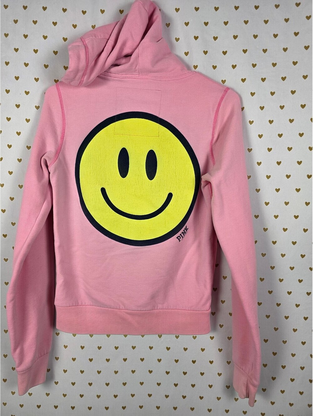Victorias Secret Pink Vintage Y2k Preppy Happy Face Hoodie Jacket Medium